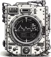 Engraving of a radar set displaying a trend line