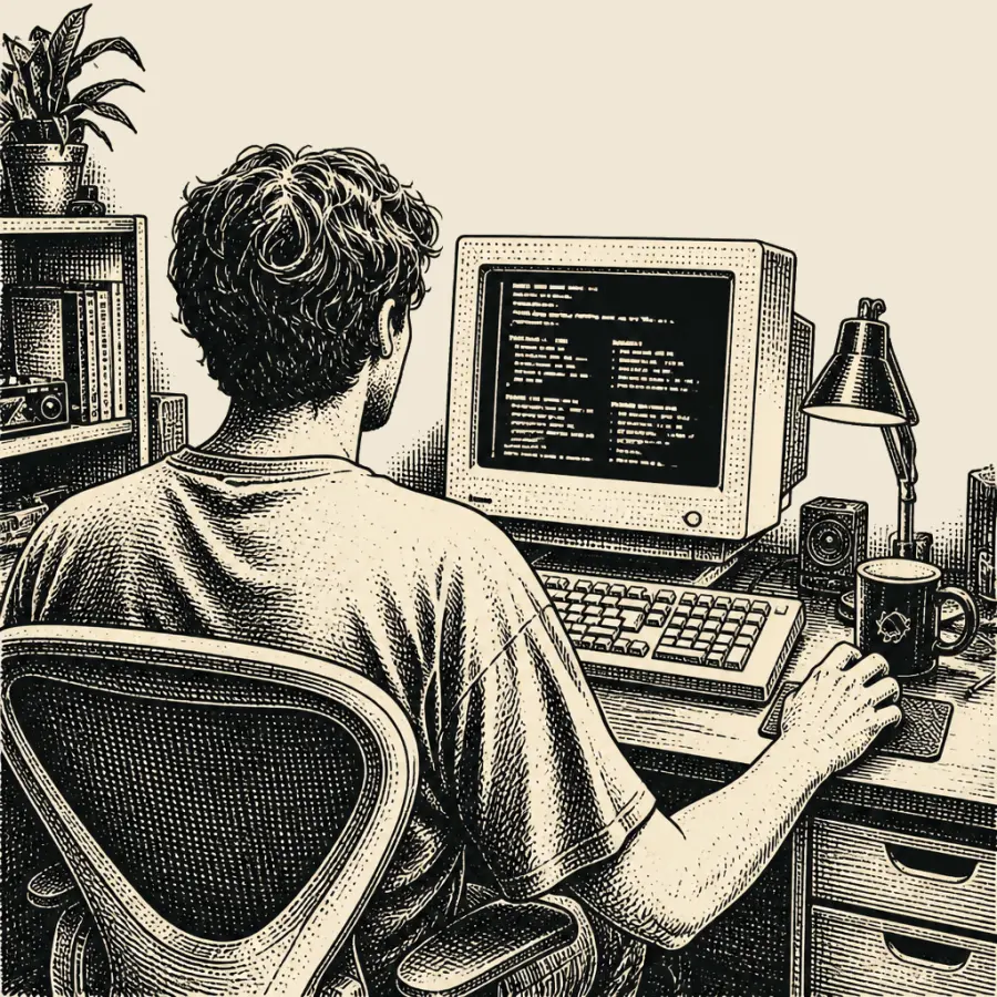 Engraving of someone reading a company's numbers at a desk